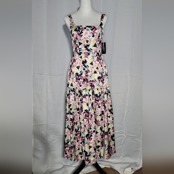 Aiden Mattox Women's NWT Satin Pleated Floral Sleeveless Midi Dress Size 2 - Picture 3 of 16